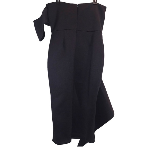 True Violet Ruffle Strapless One Arm Stretch Black MIDI Dress 16 - Picture 2 of 8